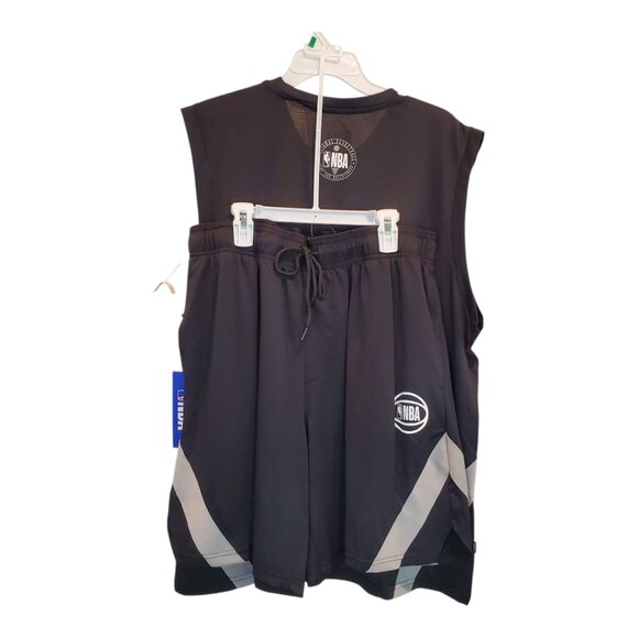 NBA SZ Large Men's Spin the Block Basketball Tank & Shorts Set Black Gray White - Picture 1 of 13
